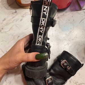 DKNY Black Kids Boots with White Accents